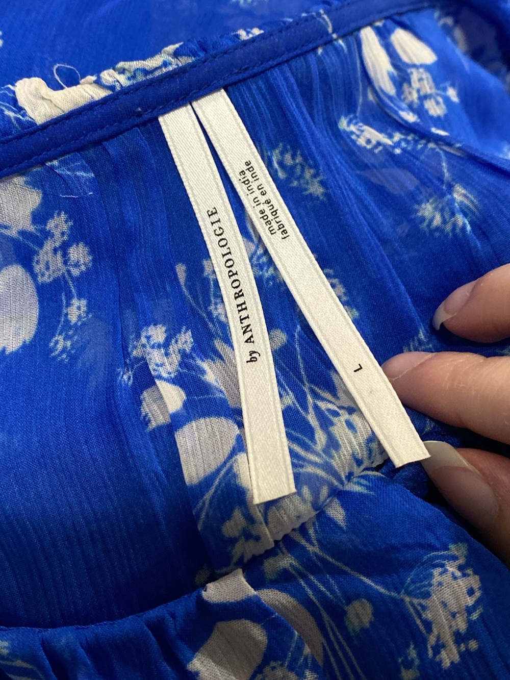 Anthropologie The Marais Printed Floral Sheer Chiffon Maxi Dress in Blue - L - Picture 10 of 13